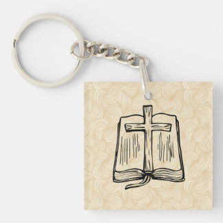 Hand-Drawn Bible and Cross Sketch Acrylic Keychain キーホルダー