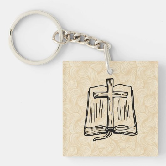 Hand-Drawn Bible and Cross Sketch Acrylic Keychain キーホルダー (正面)