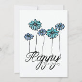 Hand-Drawn Birthday Card Turquoise Flower Balloons カード (正面)