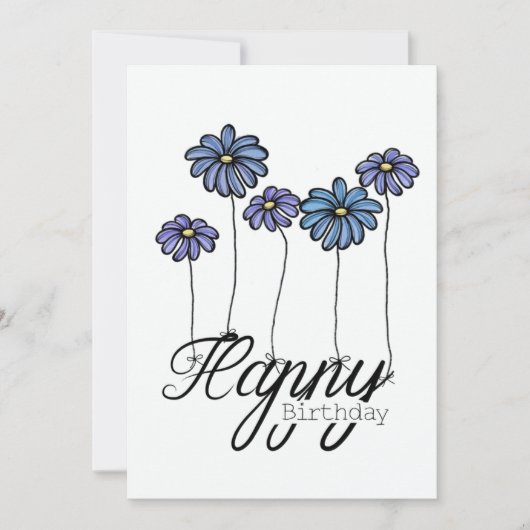 Hand-Drawn Birthday Card w Blue Flower Balloons カード (正面)