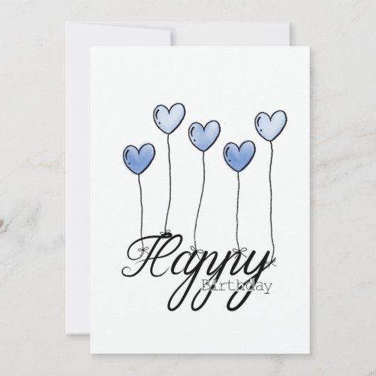 Hand-Drawn Birthday Card w D. Blue Heart Balloons カード (正面)