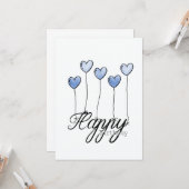 Hand-Drawn Birthday Card w D. Blue Heart Balloons カード (正面/裏面インサイチュ)