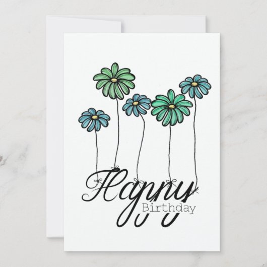 Hand-Drawn Birthday Card w Green Flower Balloons カード (正面)