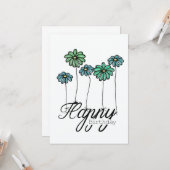 Hand-Drawn Birthday Card w Green Flower Balloons カード (正面/裏面インサイチュ)
