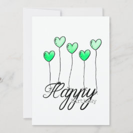 Hand-Drawn Birthday Card w Green Heart Balloons カード