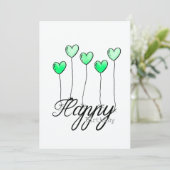 Hand-Drawn Birthday Card w Green Heart Balloons カード (スタンド正面)
