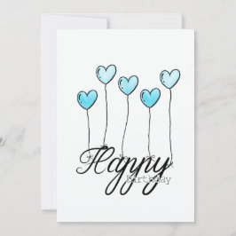 Hand-Drawn Birthday Card w L. Blue Heart Balloons カード