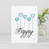 Hand-Drawn Birthday Card w L. Blue Heart Balloons カード (スタンド正面)