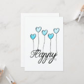 Hand-Drawn Birthday Card w L. Blue Heart Balloons カード (正面/裏面インサイチュ)
