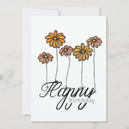 Hand-Drawn Birthday Card w Orange Flower Balloons カード