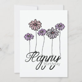 Hand-Drawn Birthday Card w Rosé Flower Balloons カード