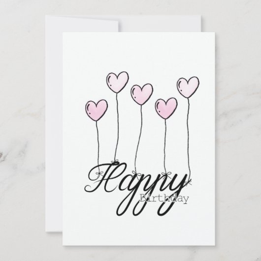 Hand-Drawn Birthday Card w Rosé Heart Balloons カード (正面)