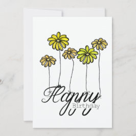 Hand-Drawn Birthday Card w Yellow Flower Balloons カード