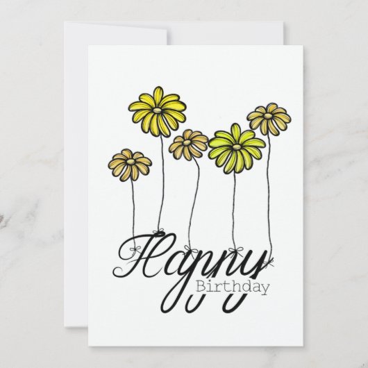 Hand-Drawn Birthday Card w Yellow Flower Balloons カード (正面)