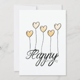 Hand-Drawn Birthday Card w Yellow Heart Balloons カード