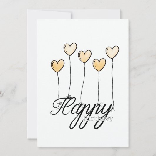 Hand-Drawn Birthday Card w Yellow Heart Balloons カード (正面)