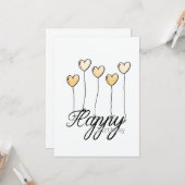 Hand-Drawn Birthday Card w Yellow Heart Balloons カード (正面/裏面インサイチュ)