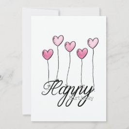 Hand-Drawn Birthday Card With Pink Heart Balloons カード