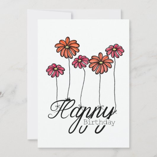 Hand-Drawn Birthday Card With Red Flower Balloons カード (正面)