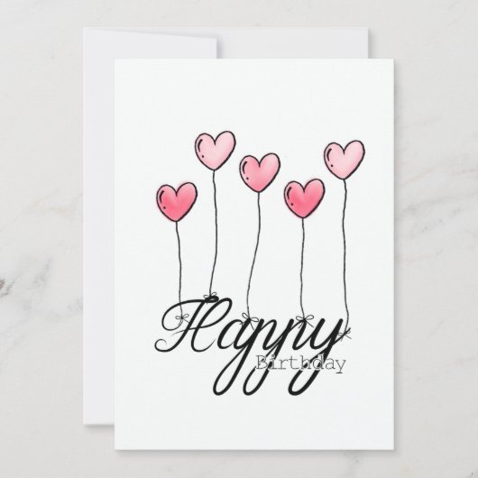 Hand-Drawn Birthday Card With Red Heart Balloons カード (正面)