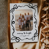 Hand Drawn Black Bow Family Photo Christmas シーズンカード