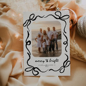 Hand Drawn Black Bow Family Photo Christmas シーズンカード