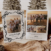 Hand Drawn Black Bow Family Photo Christmas シーズンカード