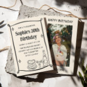 Hand Drawn Black & Cream 30TH Birthday Photo  招待状