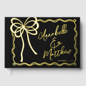 Hand Drawn Black Gold Bow Wedding ゲストブック (正面)