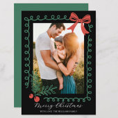 Hand Drawn Black Red Green Merry Christmas シーズンカード