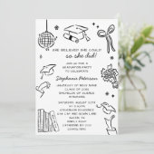 Hand Drawn Black & White Doodle Photo Graduation 招待状 (スタンド正面)