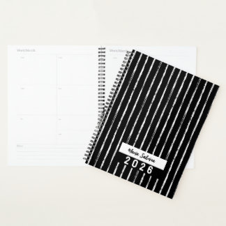Hand Drawn Black & White Stripes Yearly Planner プランナー手帳