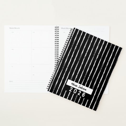 Hand Drawn Black & White Stripes Yearly Planner プランナー手帳 (ディスプレー)