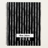 Hand Drawn Black & White Stripes Yearly Planner プランナー手帳 (正面)