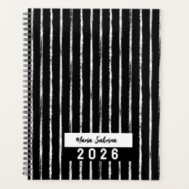 Hand Drawn Black & White Stripes Yearly Planner プランナー手帳