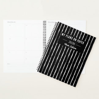 Hand Drawn Black & White Stripes Yearly Planner プランナー手帳