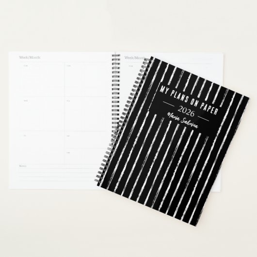 Hand Drawn Black & White Stripes Yearly Planner プランナー手帳 (ディスプレー)