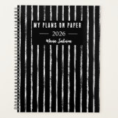 Hand Drawn Black & White Stripes Yearly Planner プランナー手帳 (正面)