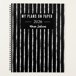 Hand Drawn Black & White Stripes Yearly Planner プランナー手帳