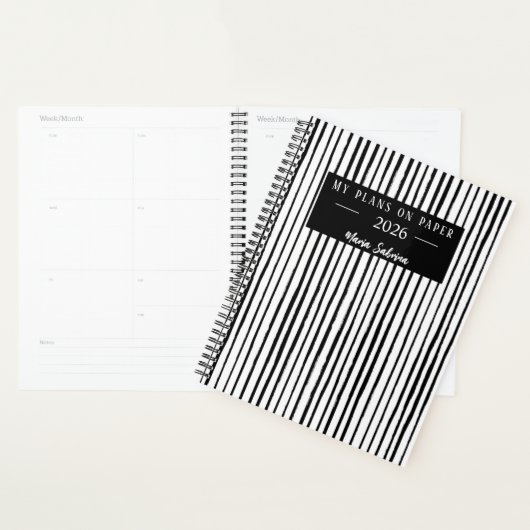 Hand Drawn Black & White Stripes Yearly Planner プランナー手帳 (ディスプレー)