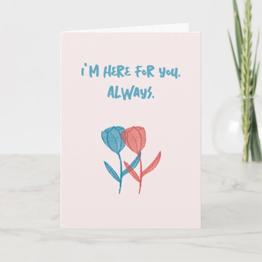 Hand-drawn blue and pink tulips mosaic-inspired  カード (正面)