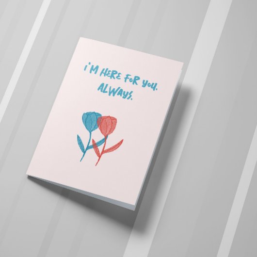 Hand-drawn blue and pink tulips mosaic-inspired  カード