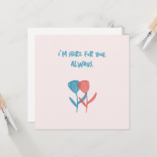 Hand-drawn blue and pink tulips mosaic-inspired  カード (正面/裏面インサイチュ)