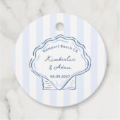 Hand-Drawn Blue And White Shell Monogram Wedding フェイバータグ (裏面)