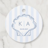 Hand-Drawn Blue And White Shell Monogram Wedding フェイバータグ (正面)