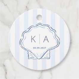 Hand-Drawn Blue And White Shell Monogram Wedding フェイバータグ