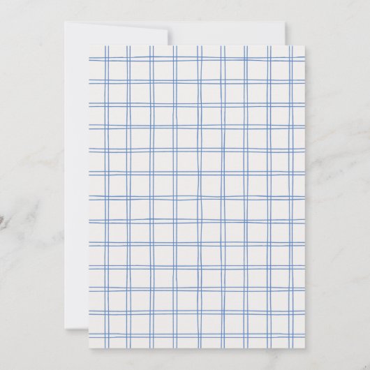 Hand Drawn Blue Bow Gingham Bow Baby Shower   サンキューカード (裏面)