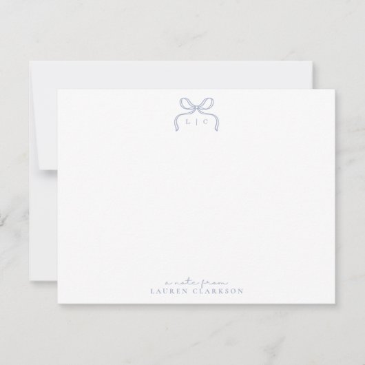 Hand Drawn Blue Bow Monogram Note Card 招待状 (正面)