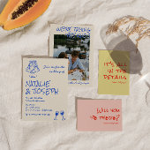 Hand Drawn Blue Cake Bows Funky Unique Wedding 招待状