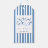 hand drawn Blue Couple Swan Whimsical Wedding ギフトタグ (正面)